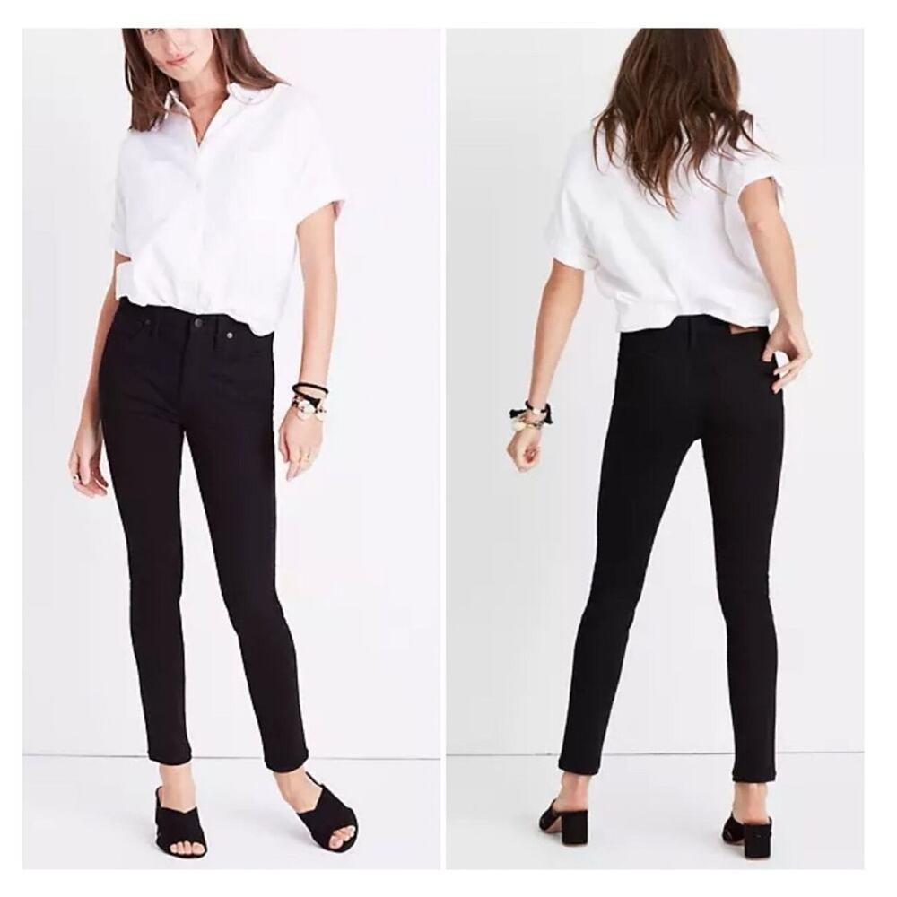 Madewell 9" High Rise Skinny Jeans 25 ISKO Stay Black‎ Wash Model Off Duty